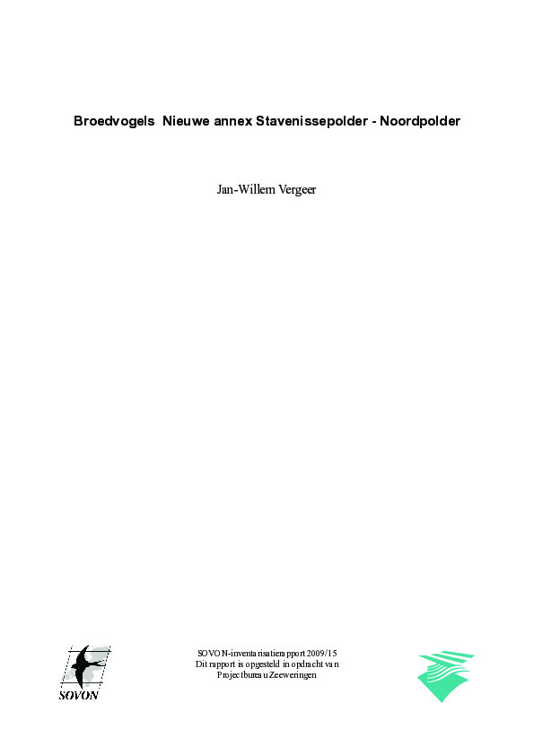Omslag Broedvogels van Nieuwe annex Stavenissepolder - Noordpolder, alsmede een beeld van herpeto- en zoogdierfauna