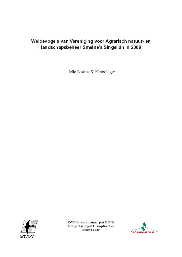 Omslag Weidevogels van Vereniging voor Agrarisch natuur- en landschapsbeheer Smelnes Singellan