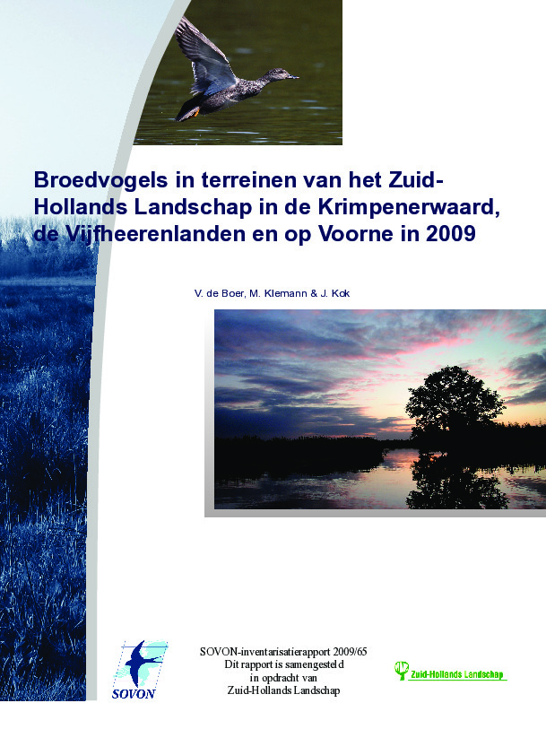 Omslag Broedvogels in terreinen van het Zuid-Hollands Landschap in de Krimpenerwaard, de Vijfheerenlanden en op Voorne in 2009