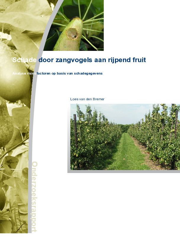 Omslag Schade door zangvogels aan rijpend fruit; onderzoek naar risicofactoren bij de omvang van de schade