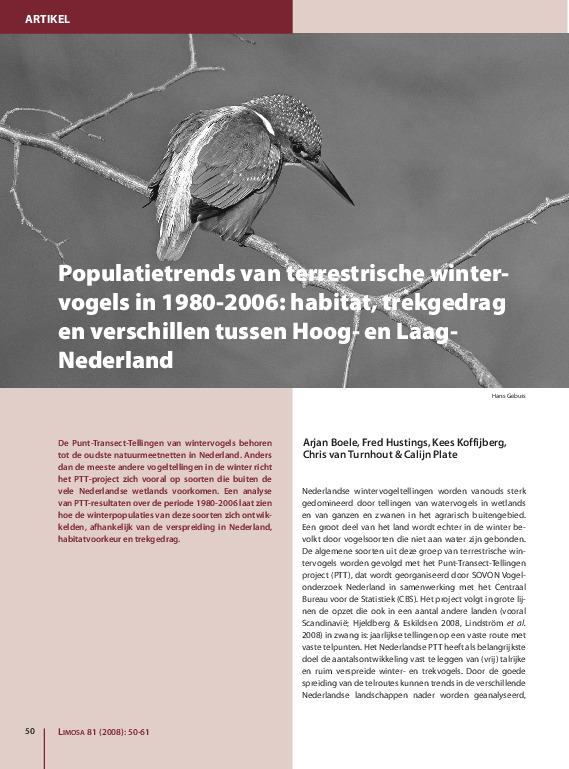 Omslag Populatietrends van terrestrische wintervogels in 1980-2006: